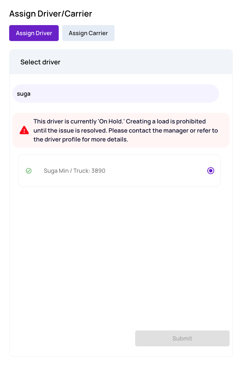 How To Show Driver Custom Warning – Datatruck