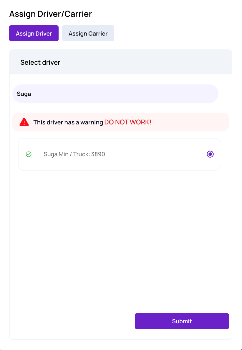 How To Show Driver Custom Warning – Datatruck